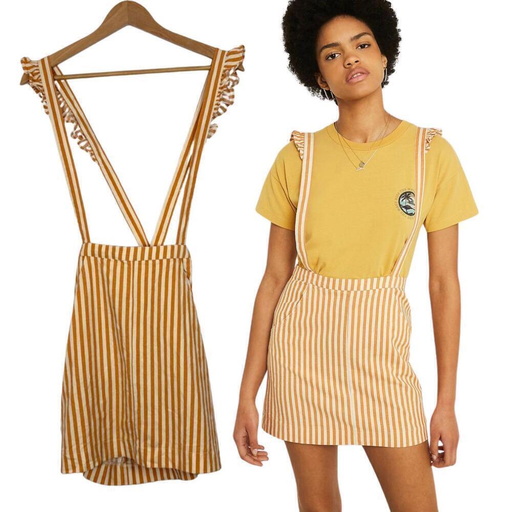 Urban Outfitters Rosie Ruffle Suspender Orange and White Striped Skirt Size: S